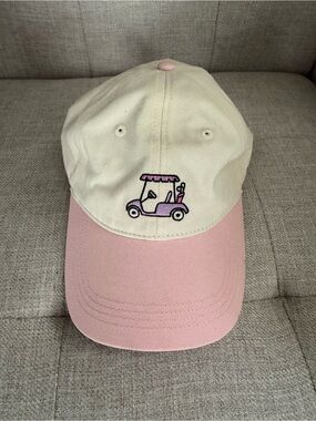 Two-Tone Pink & Cream Cap with Golf Cart Embroidery
